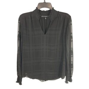 White House Black Market Shadow Stripe Plaid Blouse